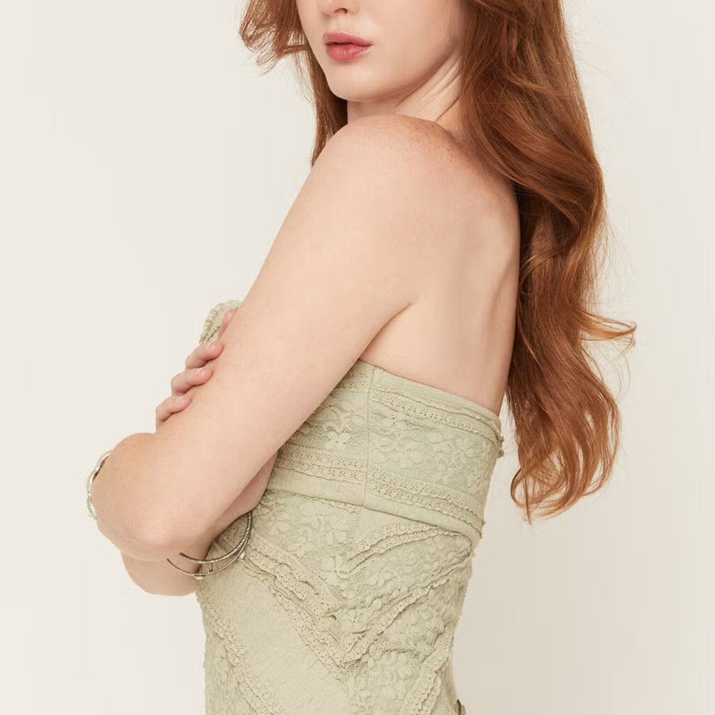Women's Green Lace Strapless Mini Dress